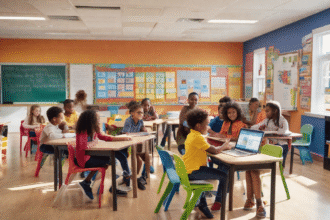 élèves dyslexiques en classe avec des outils d'apprentissage adaptés