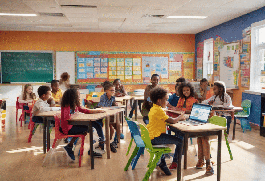 élèves dyslexiques en classe avec des outils d'apprentissage adaptés