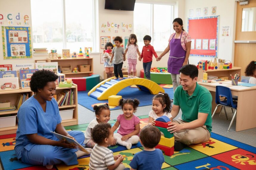 Professionnels de l'enfance en formation dans une salle de classe