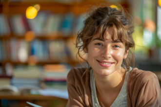 Orthophoniste en formation avec des livres et du matériel pédagogique