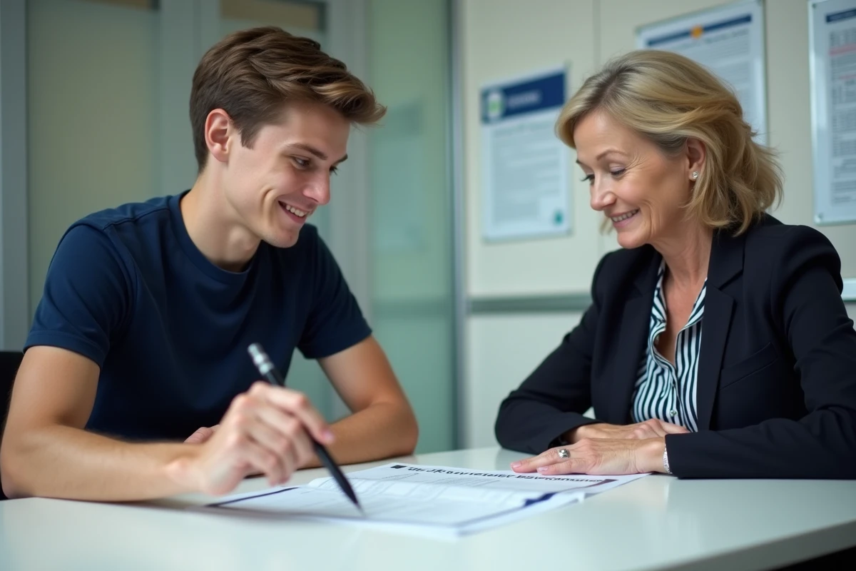 Étudiant en entretien avec un conseiller CROUS pour comprendre les critères d'éligibilité à la bourse avant Parcoursup