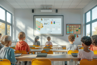 élèves engagés dans un cours numérique stimulant en classe