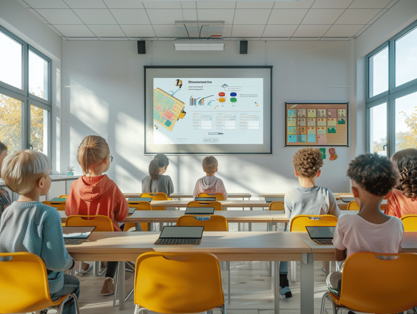 élèves engagés dans un cours numérique stimulant en classe
