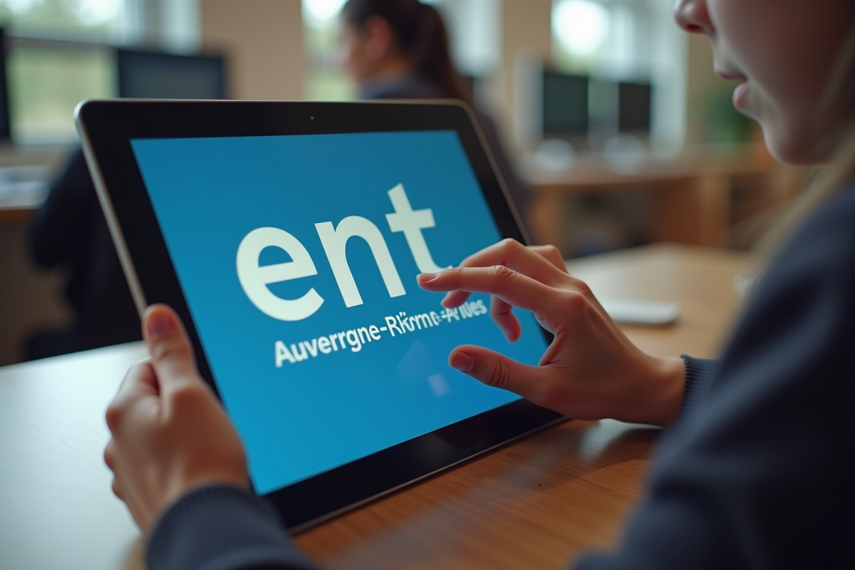 Gros plan sur une tablette avec plateforme ENT AuvergneRhôneAlpes