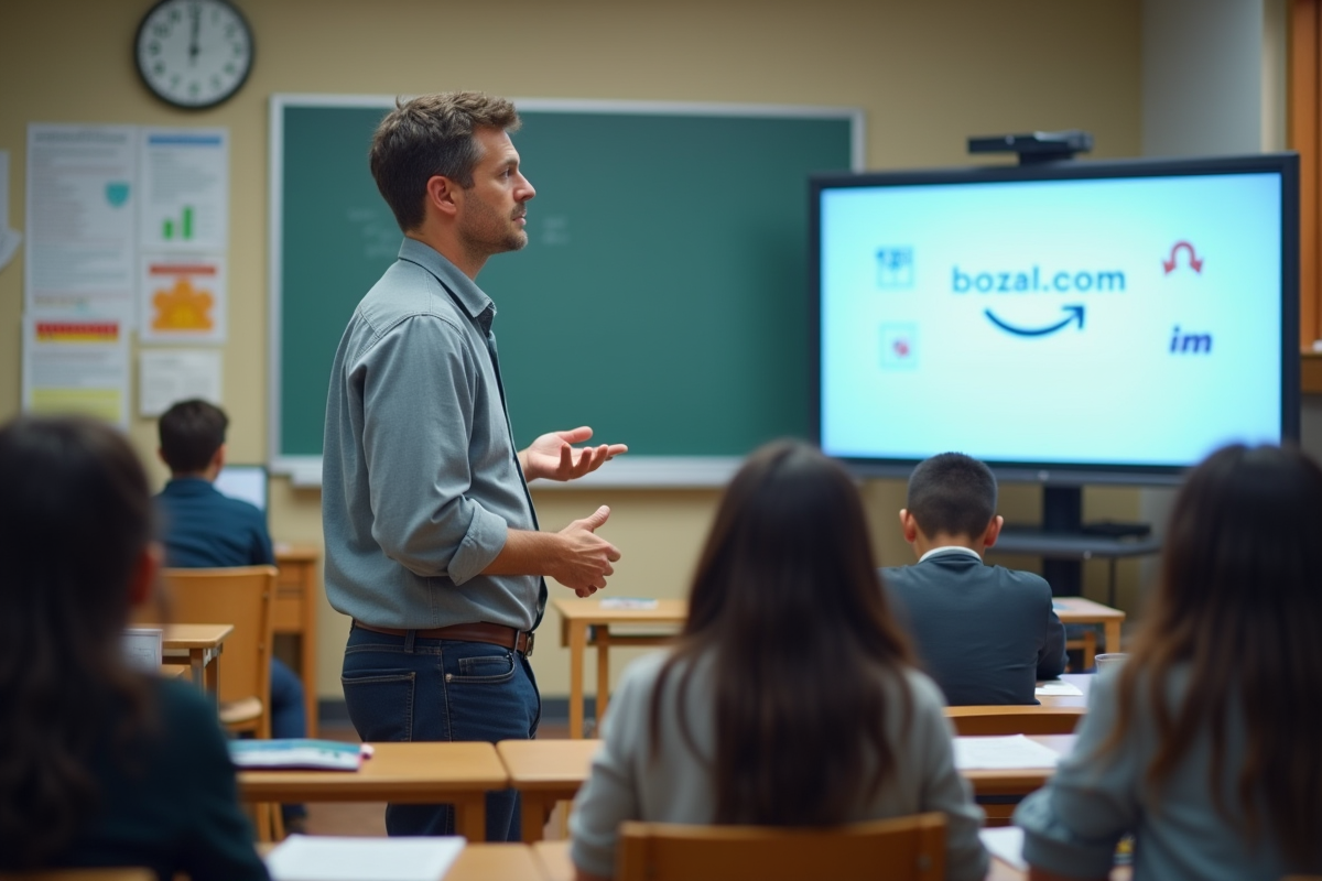 Professeur expliquant la plateforme MBN devant des élèves en classe