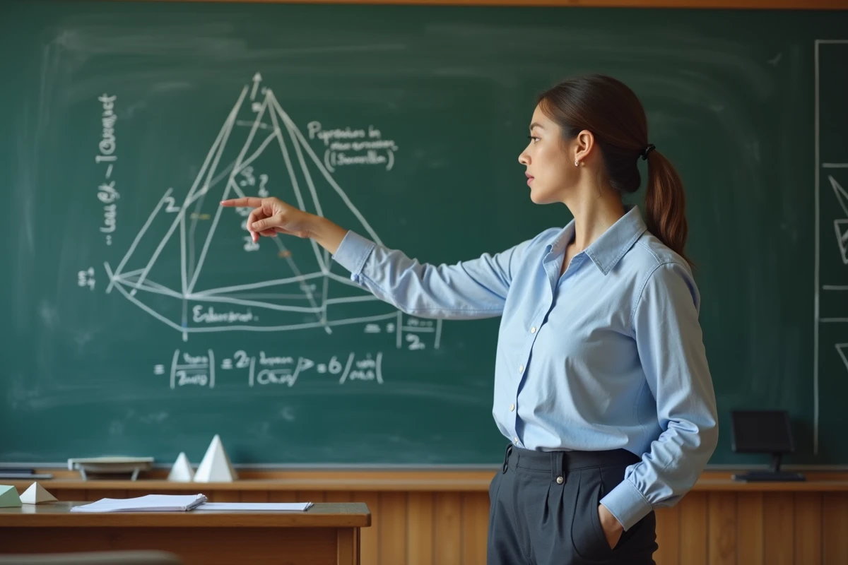 Jeune femme expliquant un diagramme de pyramide en classe