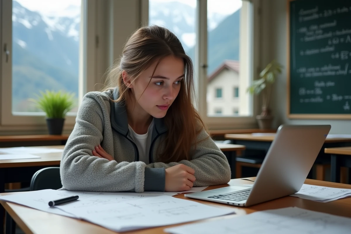 Étudiante de l'ENSIMAG Grenoble travaillant sur des simulations numériques et des preuves mathématiques imprimées