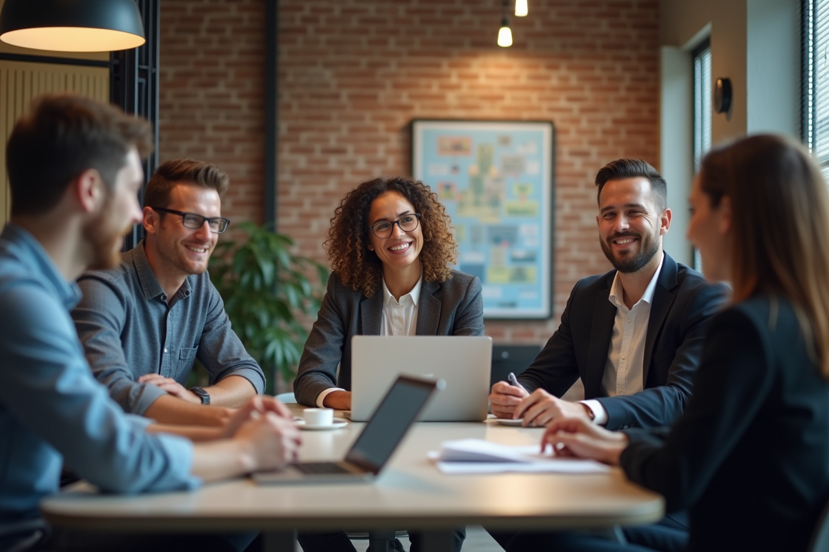 Groupe de professionnels en réunion dans un bureau moderne