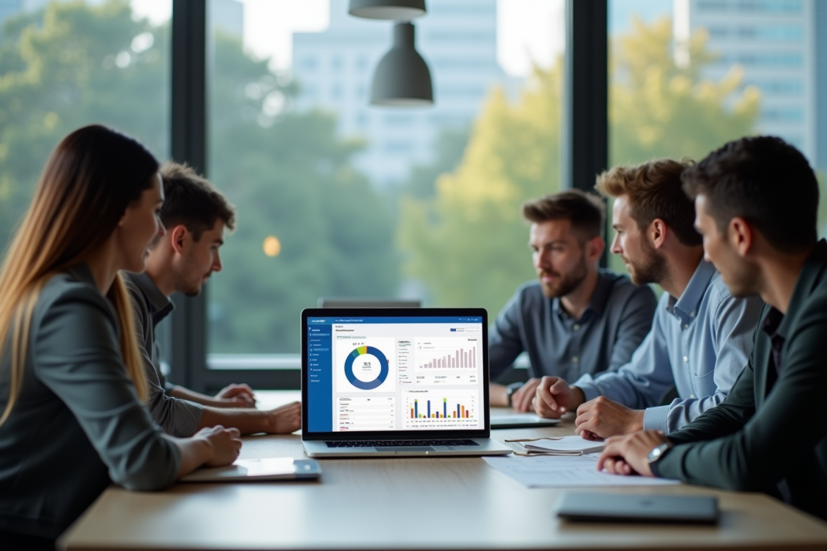 Groupe d'adultes en formation dans un bureau moderne