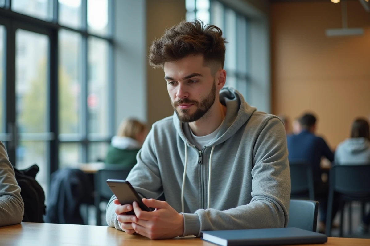 Étudiant utilisant son smartphone pour se connecter à l'ENT de l'université Artois sans erreur