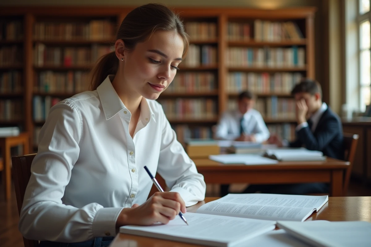 Étudiante en classe préparatoire révisant les concours d'entrée pour les grandes écoles militaires françaises