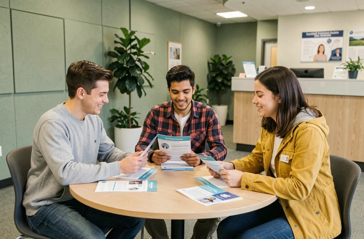 Groupe d'étudiants consultant des services d'accompagnement financés par la CVEC sur le campus