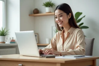 Jeune femme au bureau travaillant sur son ordinateur