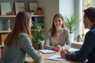 Femme souriante en coaching dans un bureau moderne