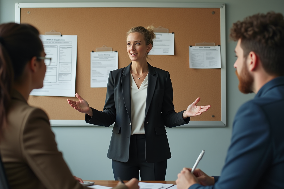 Femme dirigeante expliquant la formation aux jeunes