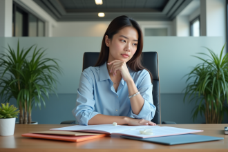 Femme organisée examinant des dossiers dans un bureau moderne