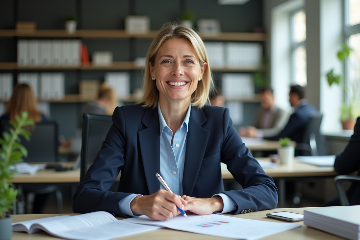 Femme d age moyen travaillant à son bureau moderne
