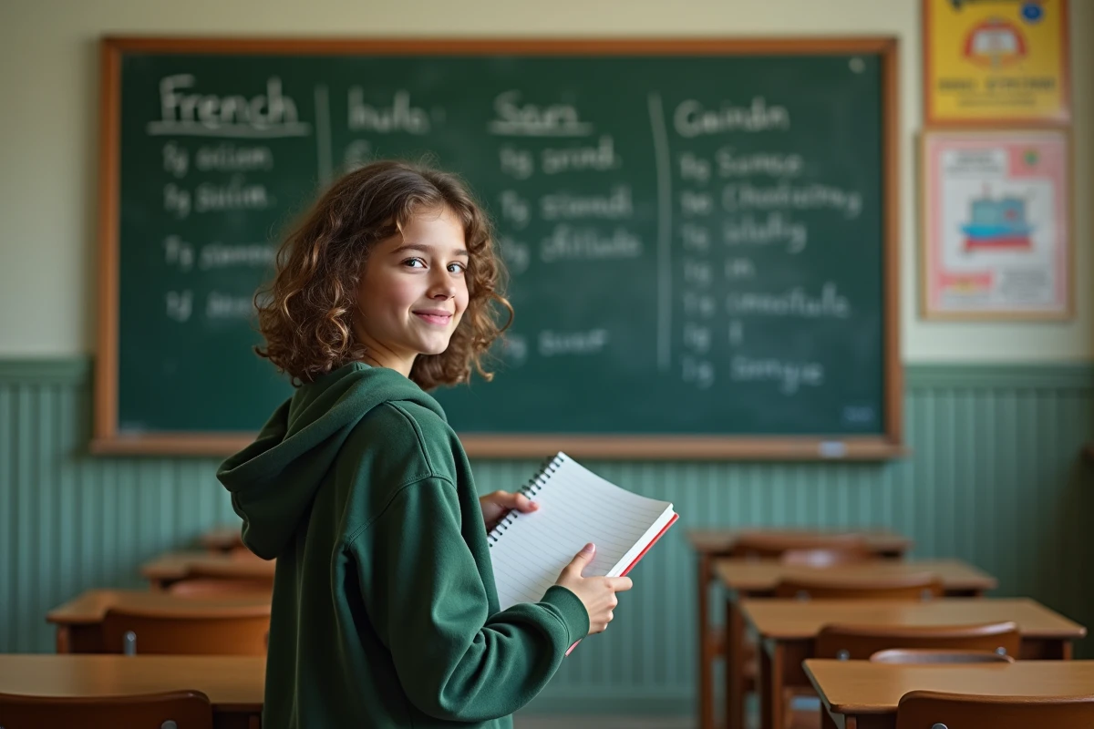 Fille de 14 ans regardant conjugaisons françaises