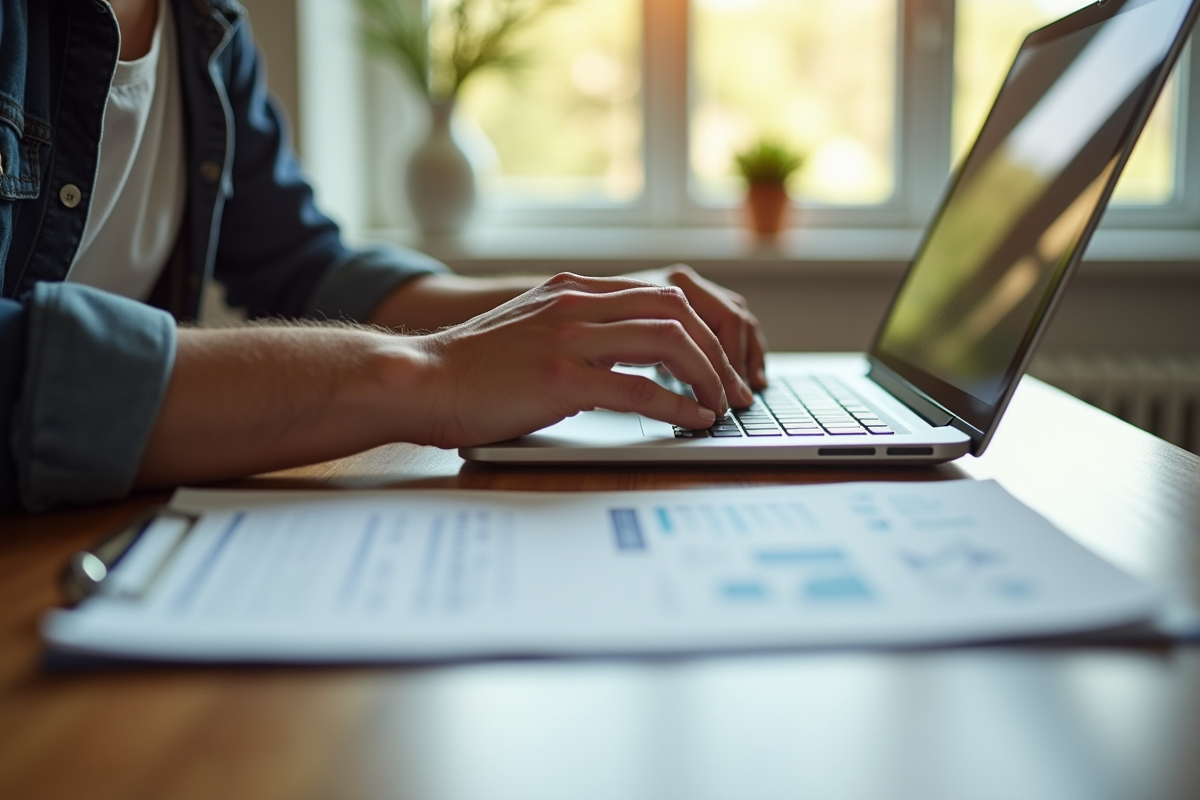 Formateur examinant documents sur un ordinateur portable