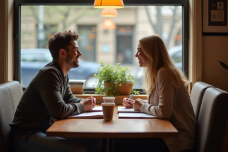 Partenaires d'échange linguistique discutant autour d'une table
