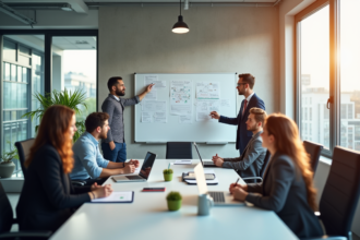 Aspirants entrepreneurs discutant des formations adaptées pour réussir