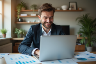 Conseiller financier en pleine discussion avec un client dans un bureau moderne