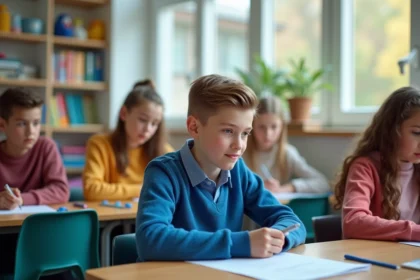 Groupe d'élèves attentifs en classe moderne
