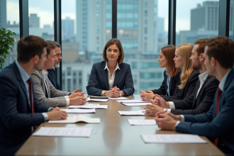 Groupe d'employes en formation en entreprise