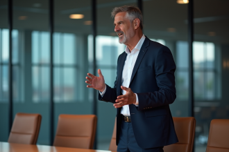 Homme d'affaires en costume lors d'une réunion professionnelle