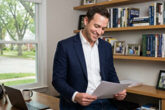 Homme confiant en bureau immobilier moderne