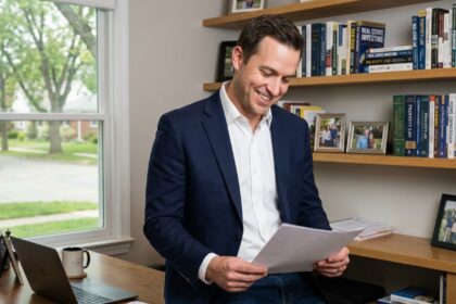 Homme confiant en bureau immobilier moderne