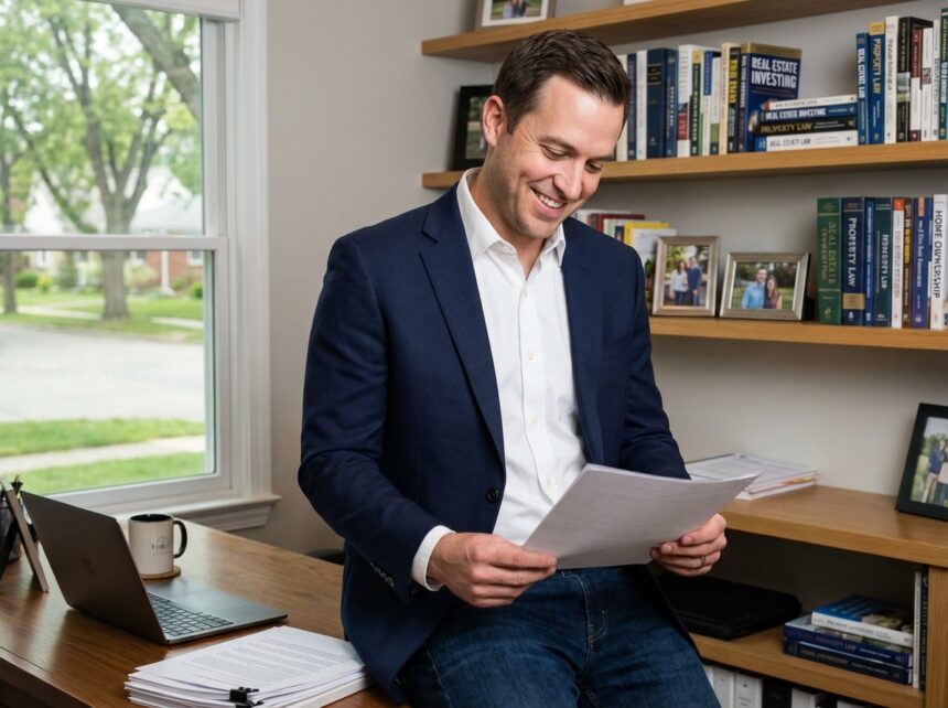 Homme confiant en bureau immobilier moderne