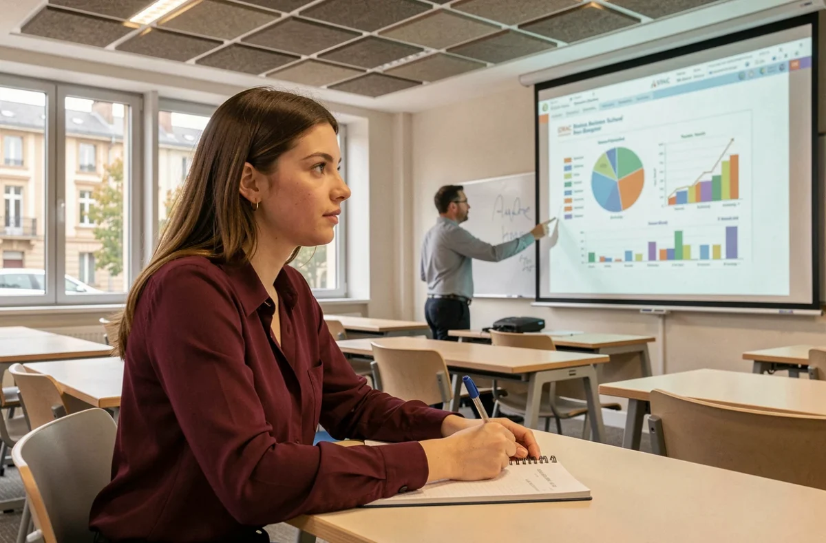 Étudiante prenant des notes pendant un cours à l'IDRAC Business School Bordeaux