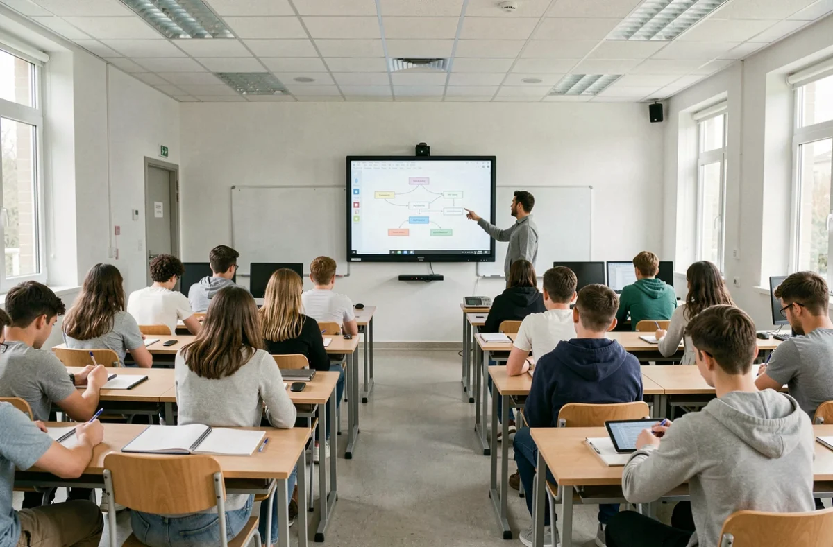 Cours d'informatique à l'IUT d'Évry site Romero avec un enseignant et des étudiants en salle de classe