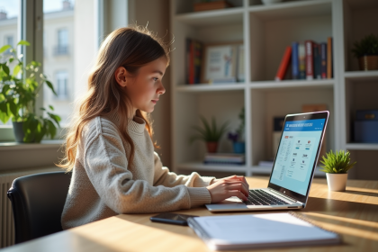 Jeune fille concentrée utilisant un dashboard MBN à son bureau