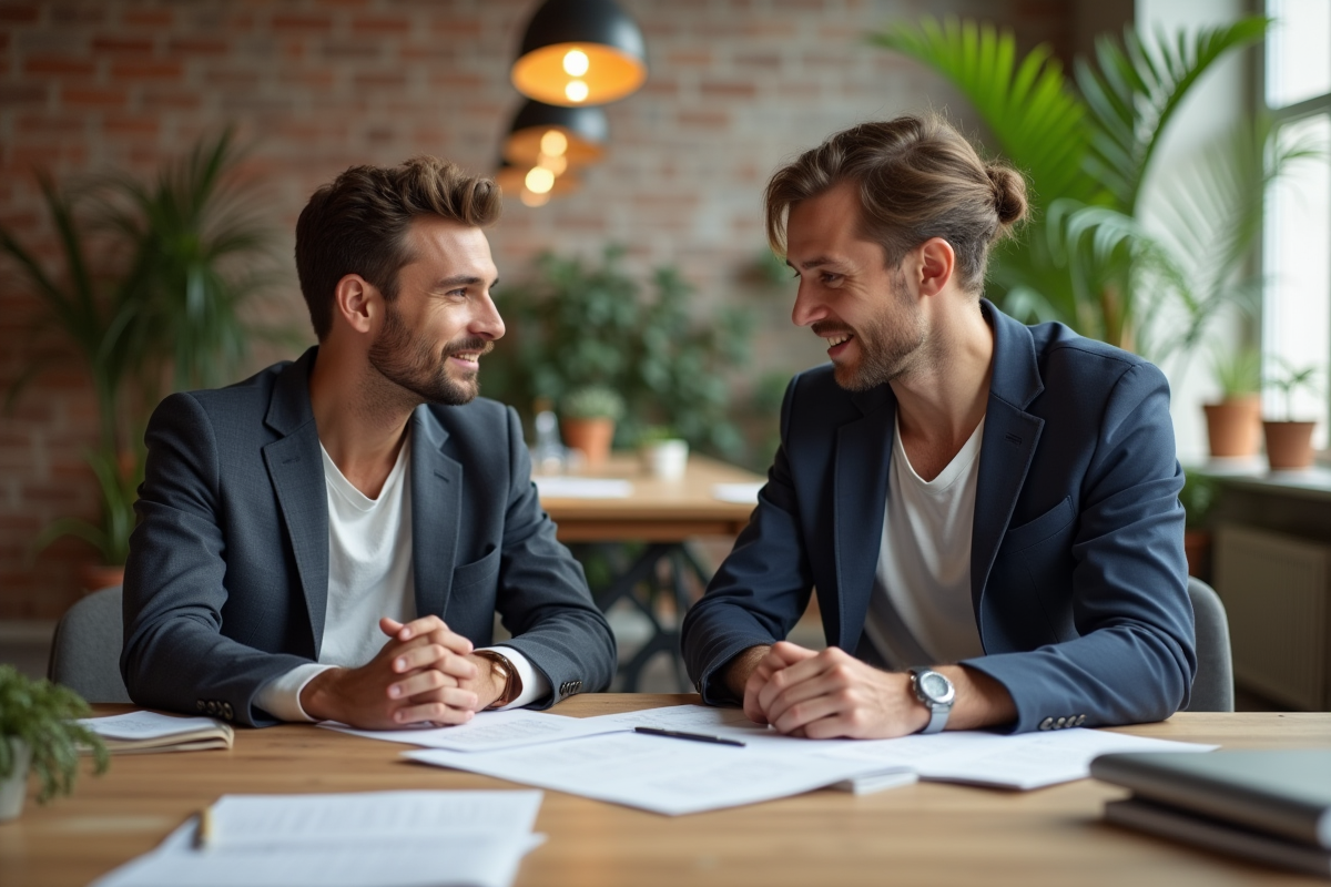 Jeune homme guidant un collègue en brainstorming
