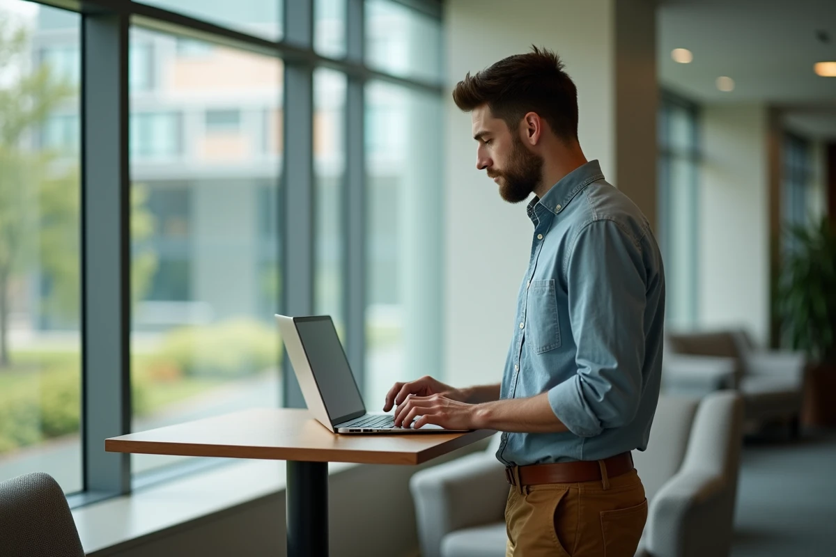 Jeune homme étudiant dans un espace universitaire lumineux