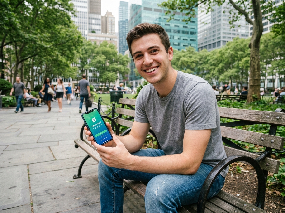 Jeune homme dans un parc urbain utilisant un smartphone