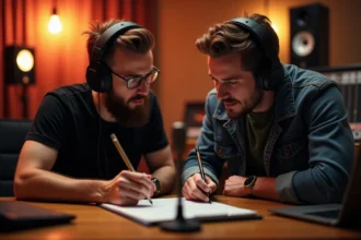 Topliner créant une mélodie accrocheuse en studio d'enregistrement