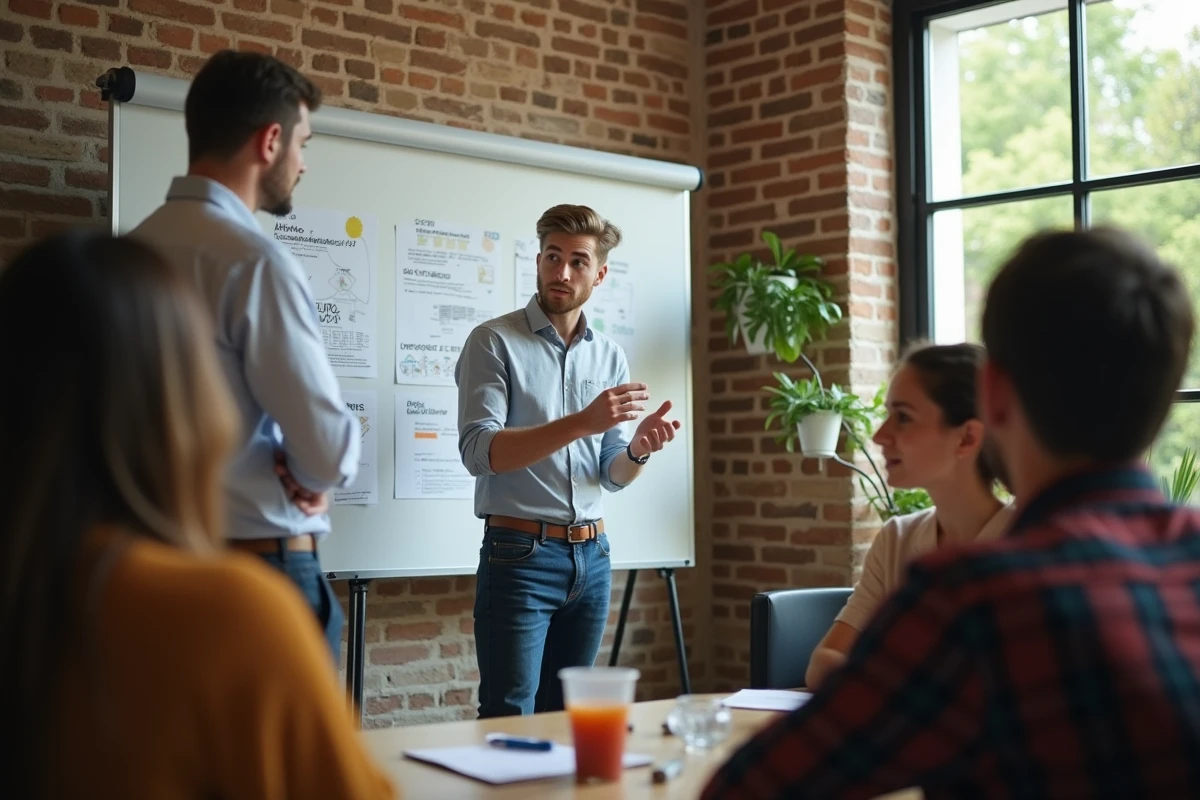 Jeune homme donnant une présentation dans un espace de coworking