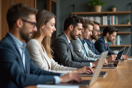 Groupe de professionnels en réunion au bureau