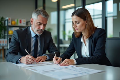 Homme et femme en réunion de gestion d urgence