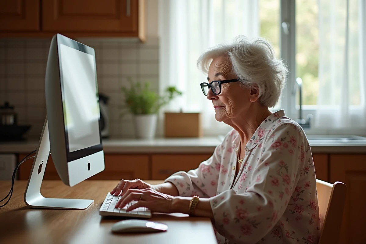 Senior utilisant un ordinateur de bureau pour effectuer des démarches en ligne sur le portail NÉO Yvelines