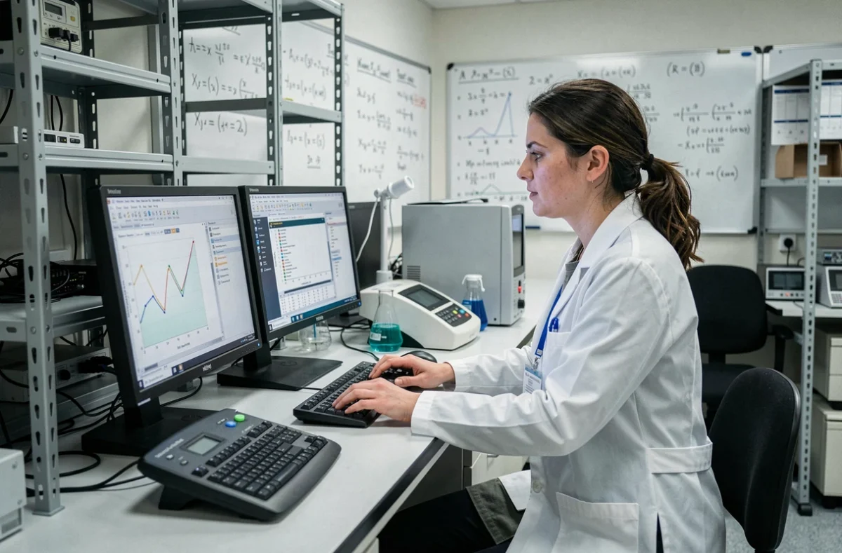 Chercheuse travaillant dans un laboratoire de l'UFR sciences fondamentales et appliquées de l'Université d'Évry